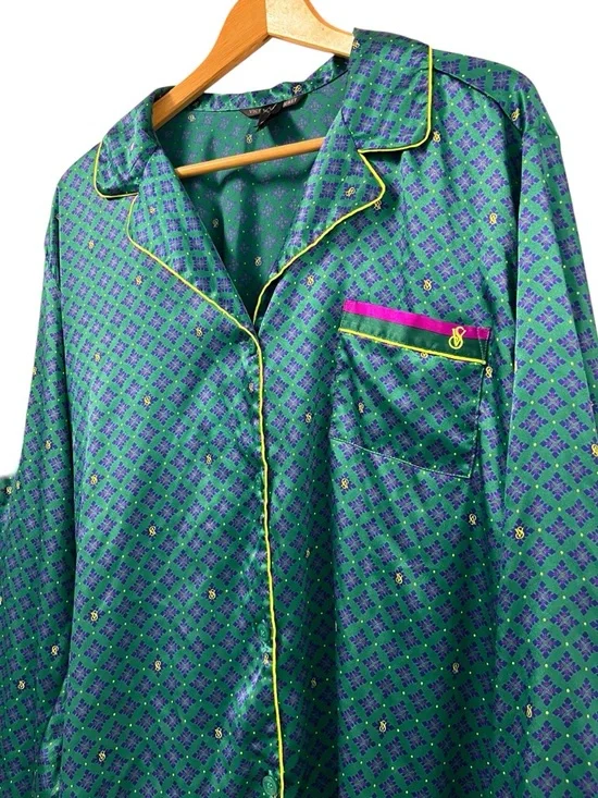 Victoria’s Secret Satin Pajama Set Women’s L Green Boyfriend PJs - Picture 2 of 7